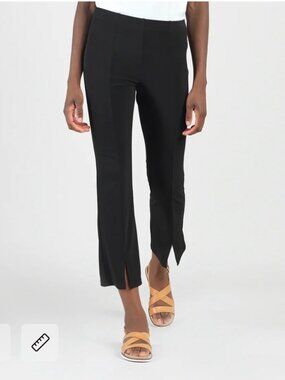 Sympli Black Center Seam Front Slit Ankle Pants 10 Flare Travel Work